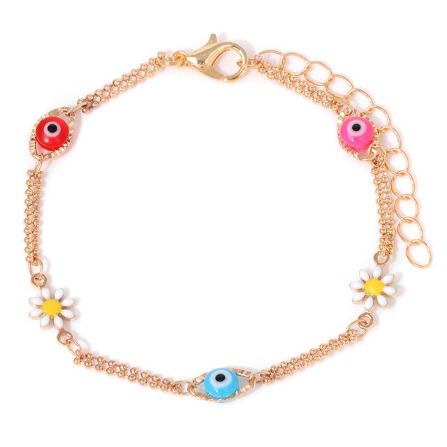 New Trend Multicolour Evil Eye Bracelets Adjustable Stainless Steel Gold Color Chain Bracelet Fashion Men And Women Jewelry Gift