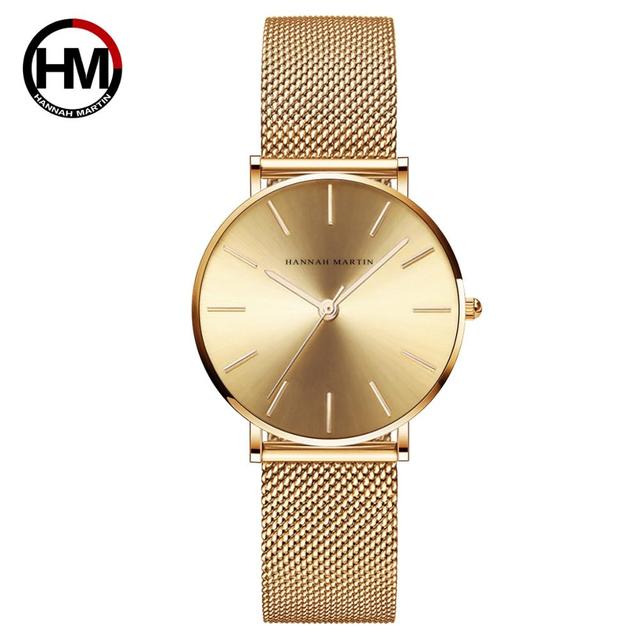 Hannah Martin Quality Stainless Steel Band Japan Quartz Movement Waterproof Women Full Rose Gold Ladies Luxury Wrist Watch