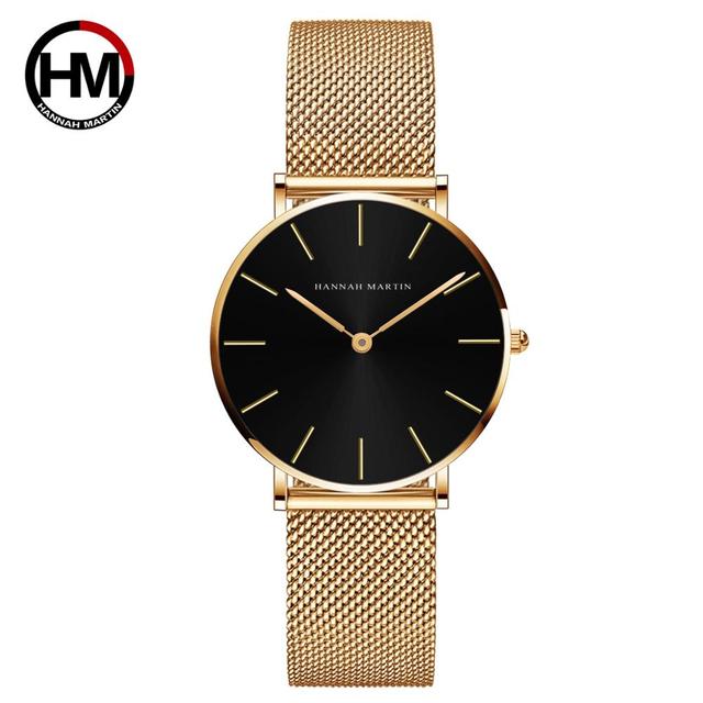 Hannah Martin Quality Stainless Steel Band Japan Quartz Movement Waterproof Women Full Rose Gold Ladies Luxury Wrist Watch