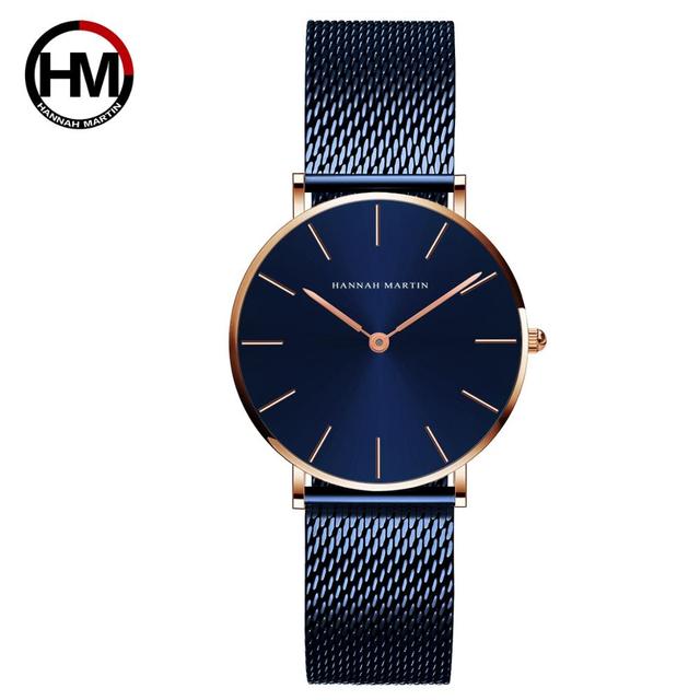 Hannah Martin Quality Stainless Steel Band Japan Quartz Movement Waterproof Women Full Rose Gold Ladies Luxury Wrist Watch