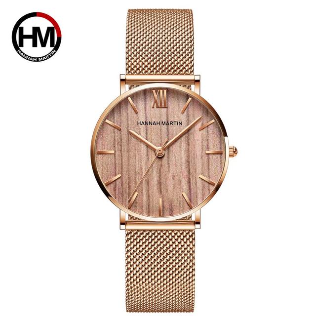 Hannah Martin Quality Stainless Steel Band Japan Quartz Movement Waterproof Women Full Rose Gold Ladies Luxury Wrist Watch