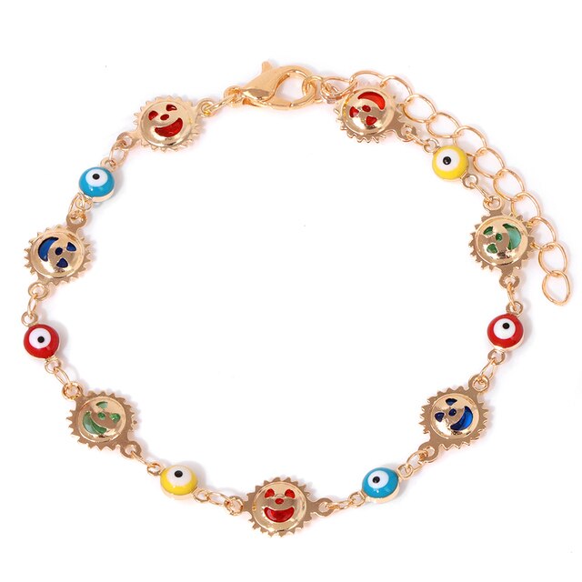 New Trend Multicolour Evil Eye Bracelets Adjustable Stainless Steel Gold Color Chain Bracelet Fashion Men And Women Jewelry Gift