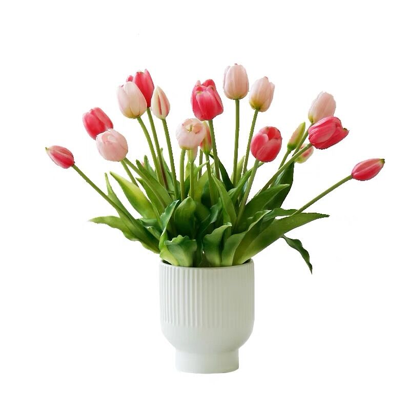 20PCS Pink Tulip Bouquet Silicone Real Touch High Quality Calla Home Easter Gift Poly Bag Artificial Flower Wedding- INDIGO