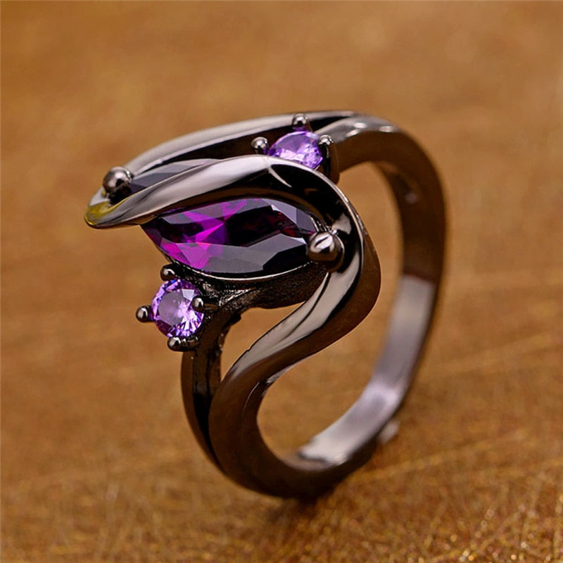 New Unique Black Rings Fashion Purple CZ Crystal Rings for Women Luxury Oval Zircon Rings Wedding Engagement Jewelry 2020 Hot