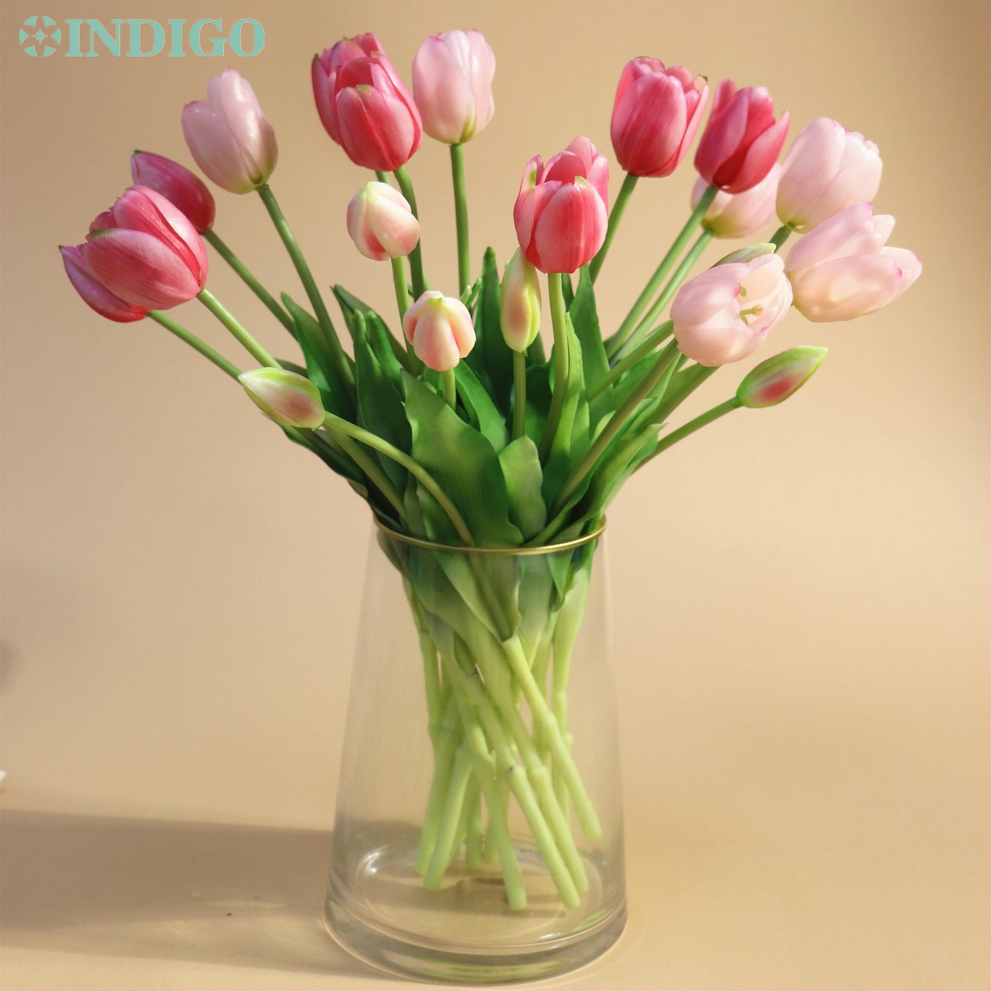 20PCS Pink Tulip Bouquet Silicone Real Touch High Quality Calla Home Easter Gift Poly Bag Artificial Flower Wedding- INDIGO