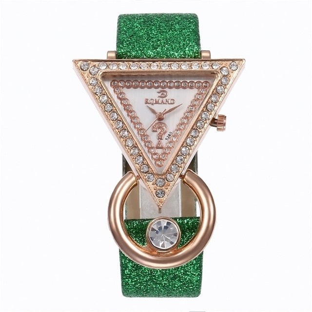 2021 Women Watches Creative Luxury Triangle Rhinestone Dial Frosted Strap Ladies WristWatch Fashion Quartz Watch Relojes Mujer