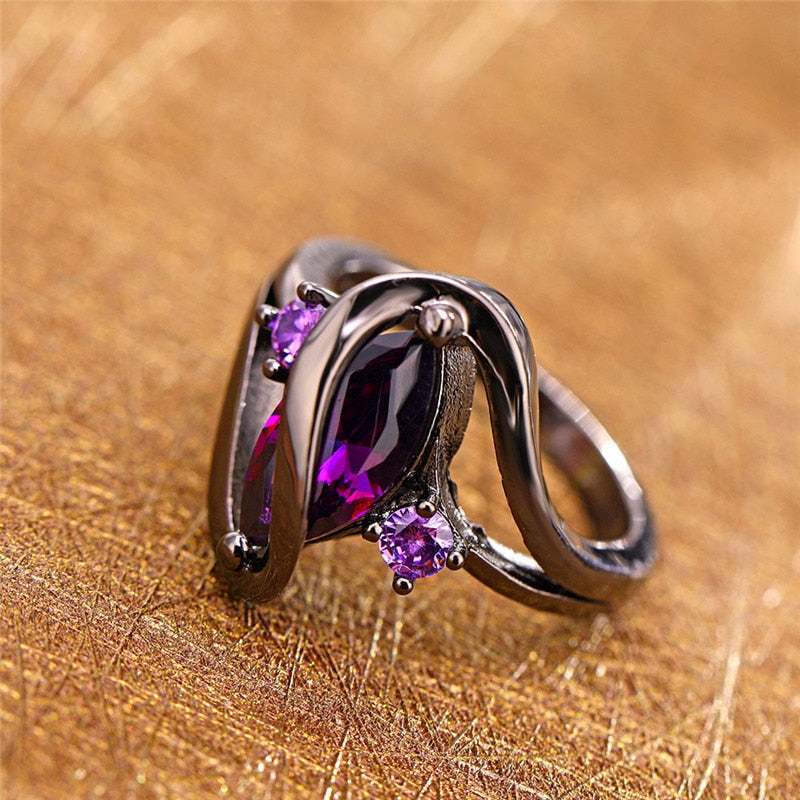 New Unique Black Rings Fashion Purple CZ Crystal Rings for Women Luxury Oval Zircon Rings Wedding Engagement Jewelry 2020 Hot