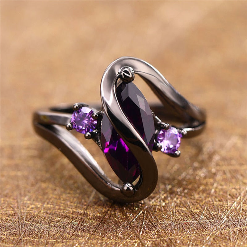 New Unique Black Rings Fashion Purple CZ Crystal Rings for Women Luxury Oval Zircon Rings Wedding Engagement Jewelry 2020 Hot