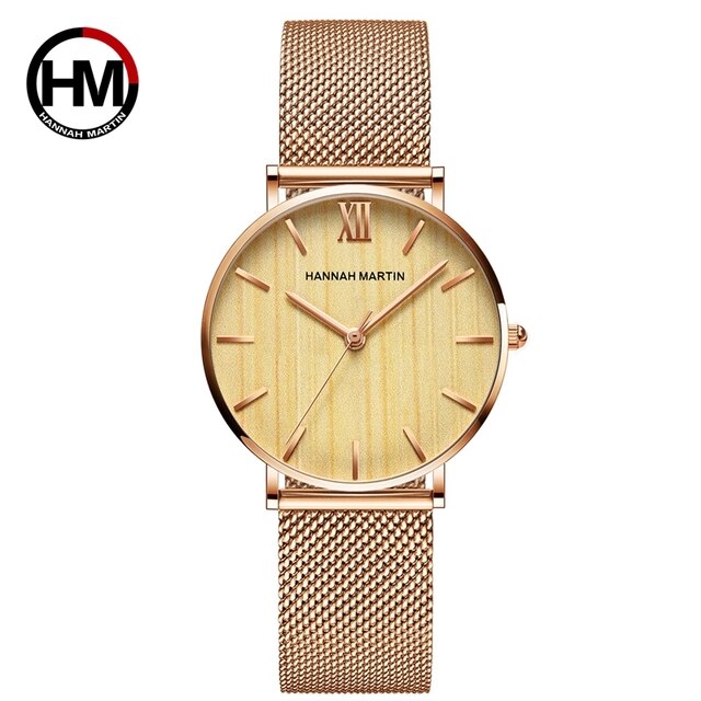 Hannah Martin Quality Stainless Steel Band Japan Quartz Movement Waterproof Women Full Rose Gold Ladies Luxury Wrist Watch