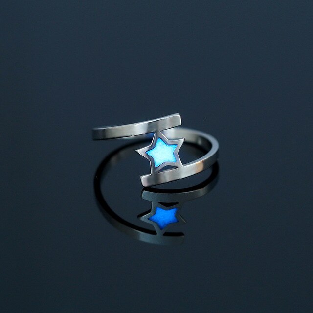 Fashion Blue Love Heart Luminous Ring for Women Men Fluorescent Ring Glow In Dark Adjustable Couple Finger Rings Jewelry Gifts