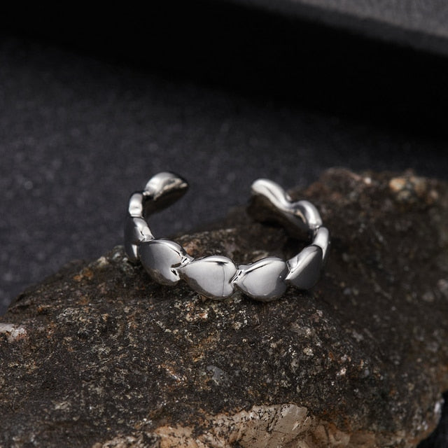 INS Fashion Silver Color Minimalist Irregular Twined Finger Rings Creative Geometric Punk Opening Rings for Women Girls Jewelry