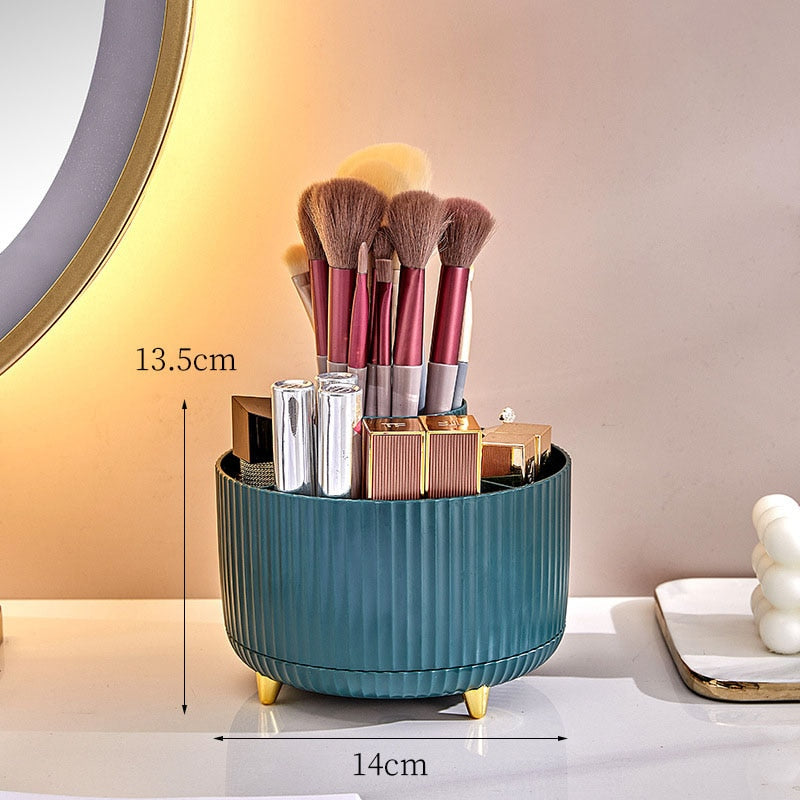 360° Rotating Makeup Brushes Holder Portable Desktop Makeup Organizer Cosmetic Storage Box Make Up Tools Jewelry Container