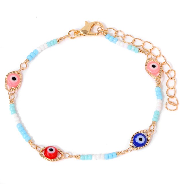 New Trend Multicolour Evil Eye Bracelets Adjustable Stainless Steel Gold Color Chain Bracelet Fashion Men And Women Jewelry Gift