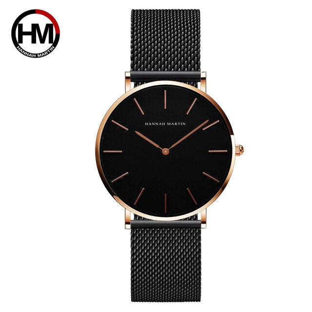 Hannah Martin Quality Stainless Steel Band Japan Quartz Movement Waterproof Women Full Rose Gold Ladies Luxury Wrist Watch