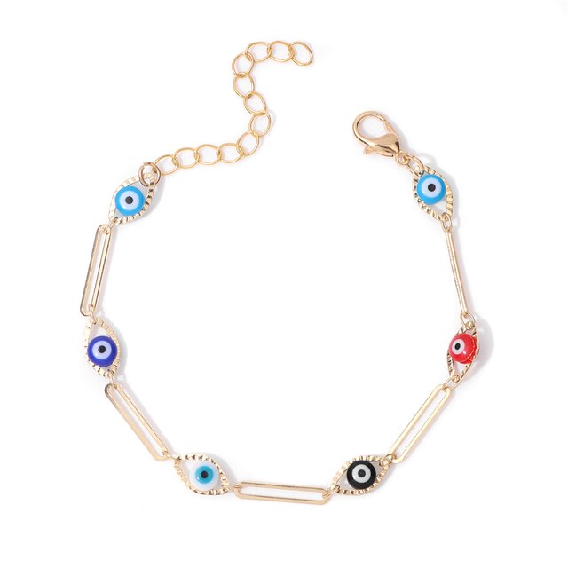 New Trend Multicolour Evil Eye Bracelets Adjustable Stainless Steel Gold Color Chain Bracelet Fashion Men And Women Jewelry Gift