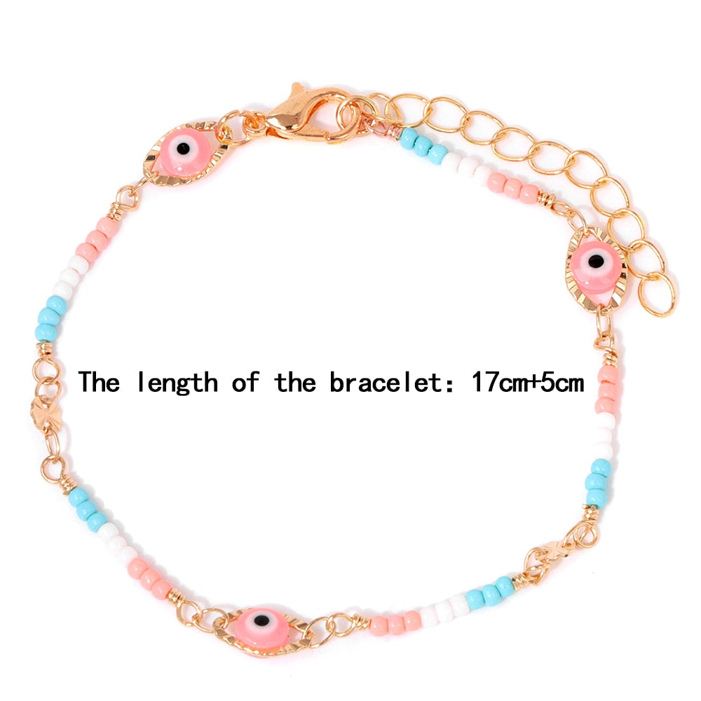 New Trend Multicolour Evil Eye Bracelets Adjustable Stainless Steel Gold Color Chain Bracelet Fashion Men And Women Jewelry Gift