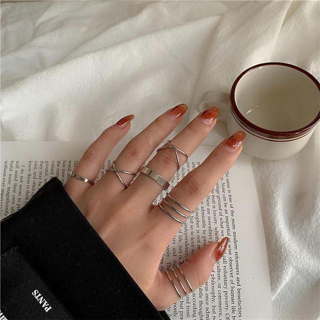 Silver Color Metal Adjustable Opening Rings Set For Women Creative Love Heart Finger Ring Trendy Party Jewelry Couple Rings