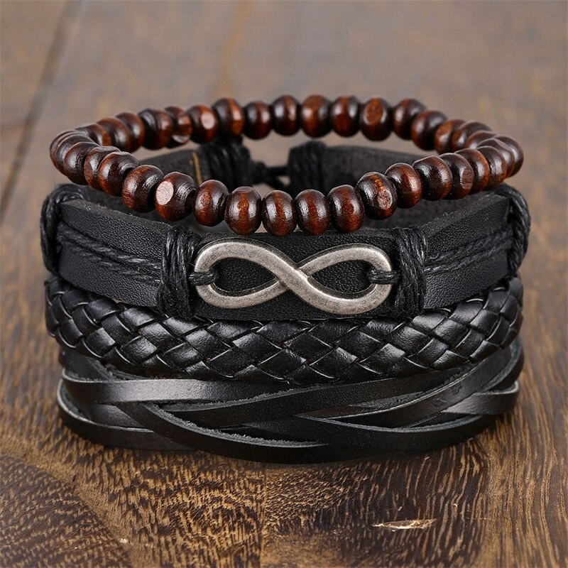 4 Pcs/Set Fashion Men Multilyer Wristba Bracelet Unisex Unlimited 8 words Vintage Bracelets Set Bangles 2020 Party Jewelry