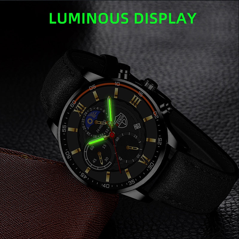 2023 Fashion Mens Sports Watches Man Business Quartz Wristwatch Luxury Black Leather Bracelet Men Casual Luminous Clock Watch