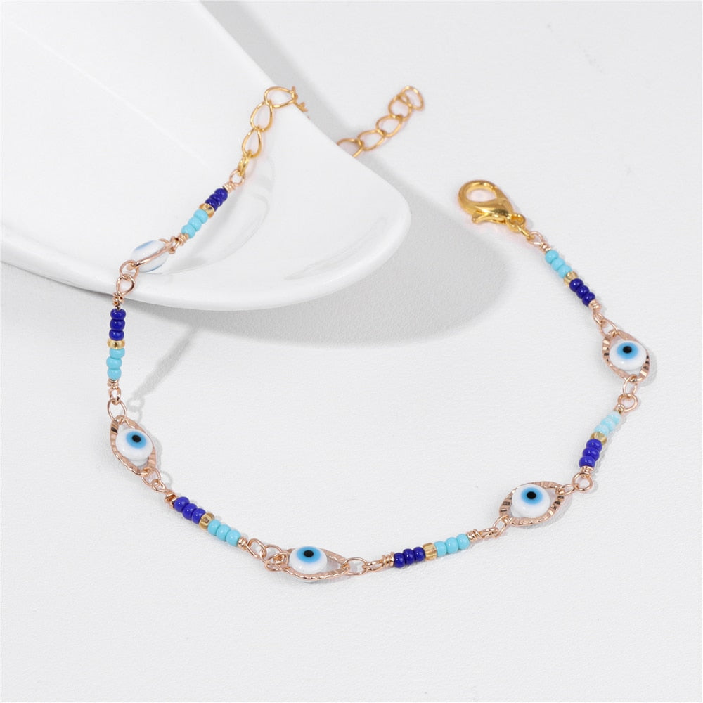 New Trend Multicolour Evil Eye Bracelets Adjustable Stainless Steel Gold Color Chain Bracelet Fashion Men And Women Jewelry Gift