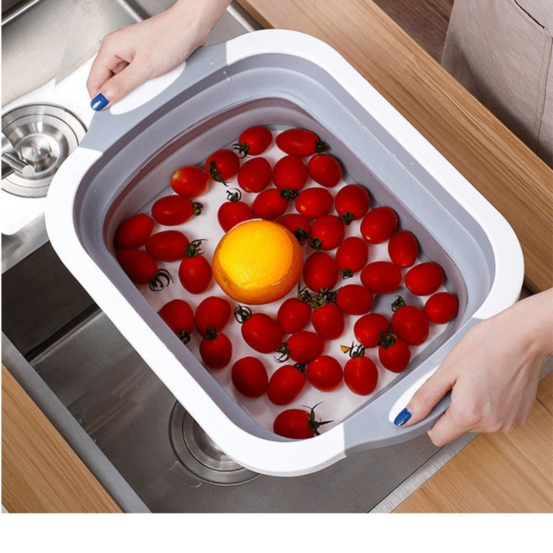 Multifunctional Folding Cutting Board Collapsible Sink Drain Basket Washable Vegetables Strainer Kitchen Dish Storage Organizer