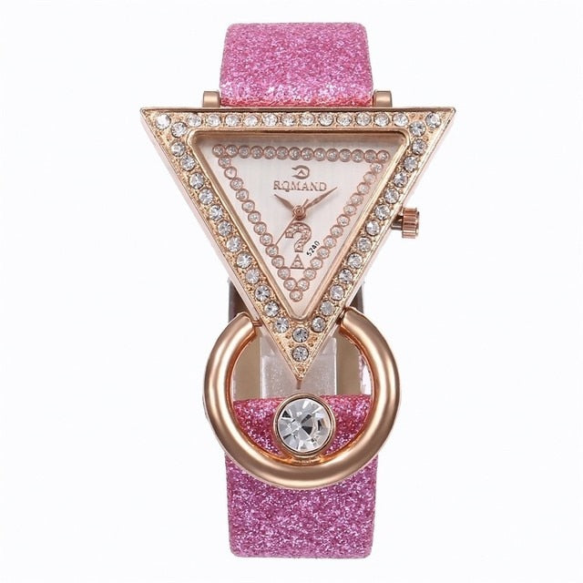 2021 Women Watches Creative Luxury Triangle Rhinestone Dial Frosted Strap Ladies WristWatch Fashion Quartz Watch Relojes Mujer