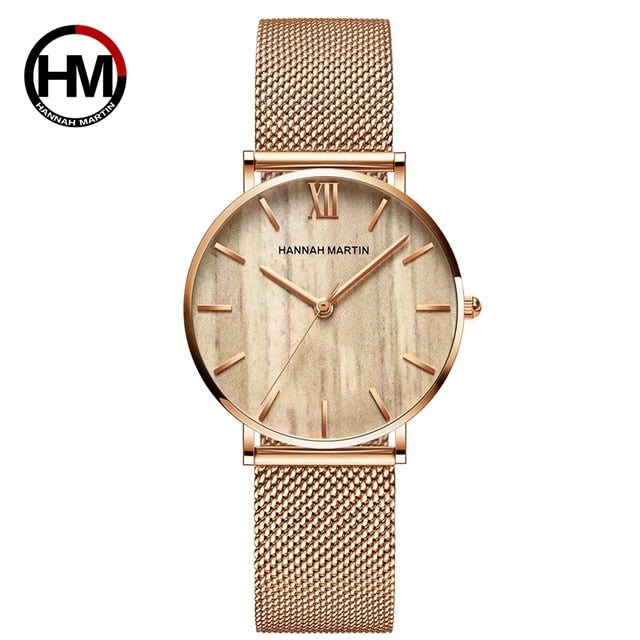 Hannah Martin Quality Stainless Steel Band Japan Quartz Movement Waterproof Women Full Rose Gold Ladies Luxury Wrist Watch