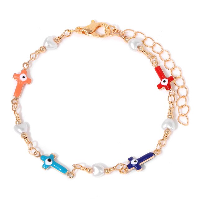 New Trend Multicolour Evil Eye Bracelets Adjustable Stainless Steel Gold Color Chain Bracelet Fashion Men And Women Jewelry Gift