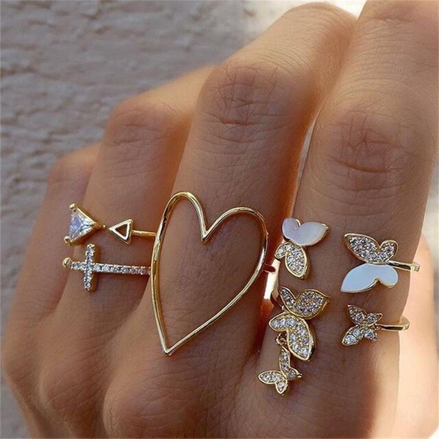 Silver Color Metal Adjustable Opening Rings Set For Women Creative Love Heart Finger Ring Trendy Party Jewelry Couple Rings