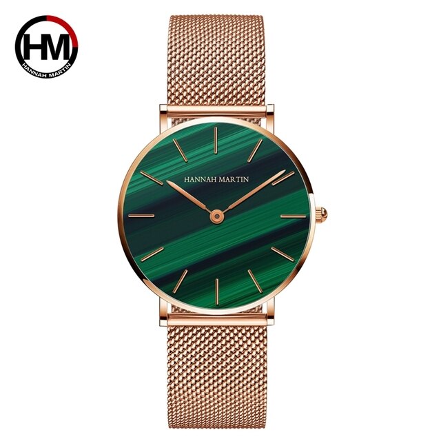 Hannah Martin Quality Stainless Steel Band Japan Quartz Movement Waterproof Women Full Rose Gold Ladies Luxury Wrist Watch