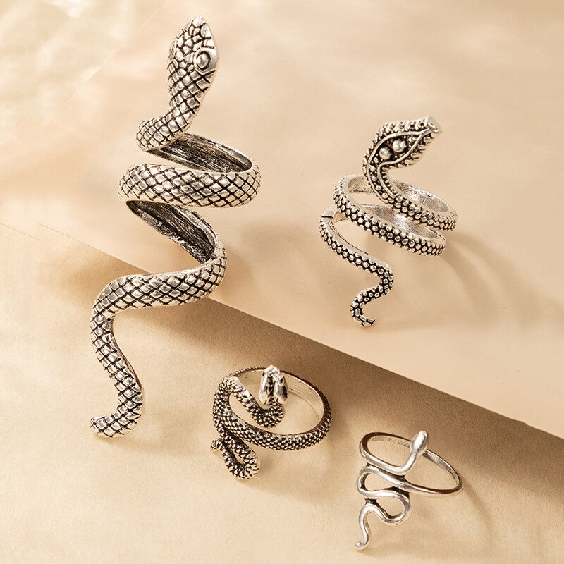 4 Pcs/Set Texture Snake Ring