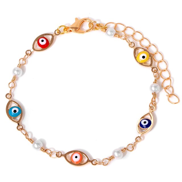 New Trend Multicolour Evil Eye Bracelets Adjustable Stainless Steel Gold Color Chain Bracelet Fashion Men And Women Jewelry Gift