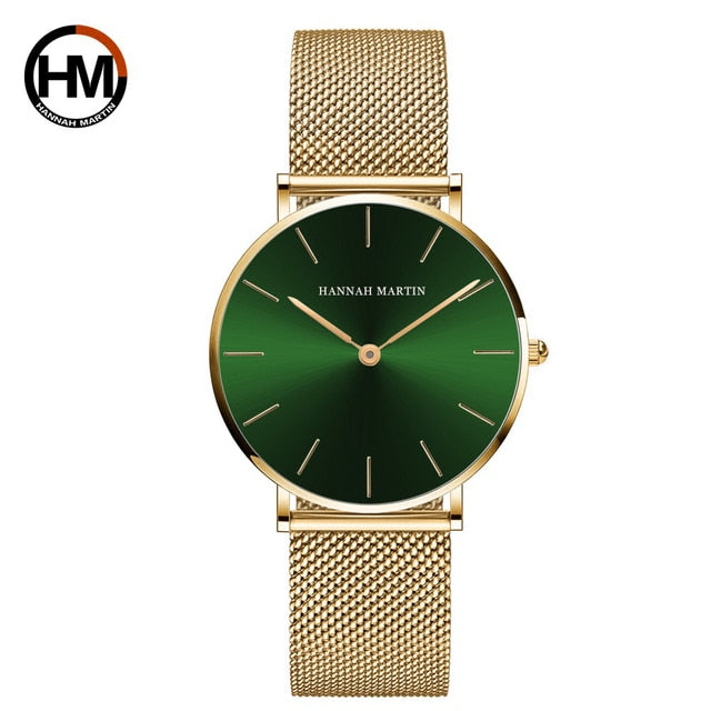 Hannah Martin Quality Stainless Steel Band Japan Quartz Movement Waterproof Women Full Rose Gold Ladies Luxury Wrist Watch