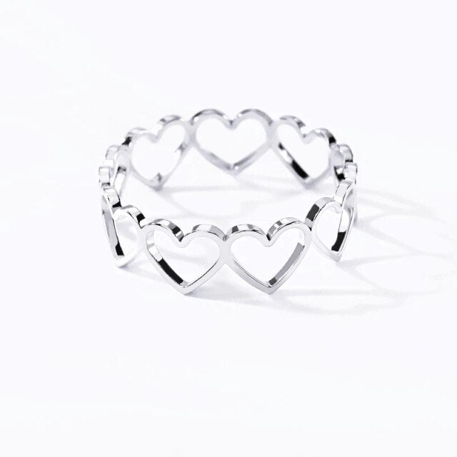 Hollowed-out Heart Ring Stainless Steel Creative Love Heart Ring Fashion Love Jewelry For Women Wife Bridesmaid Gift