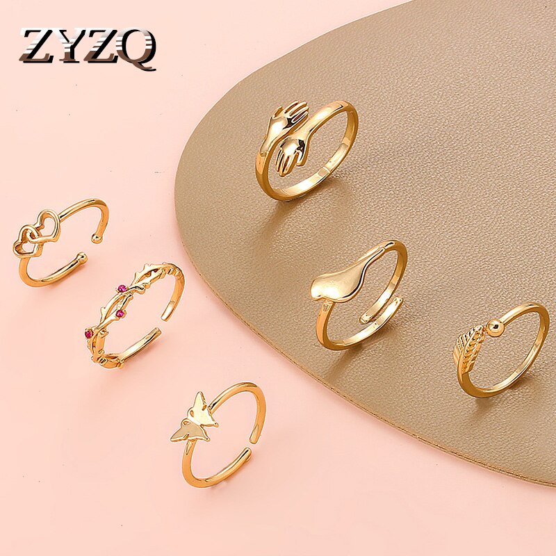 ZYZQ 2022 New Fashion Love Open Butterfly Foot Rings 6-piece Set Jewelry Creative Branches Embrace Beach Foot Ring for Women