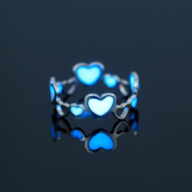 Fashion Blue Love Heart Luminous Ring for Women Men Fluorescent Ring Glow In Dark Adjustable Couple Finger Rings Jewelry Gifts