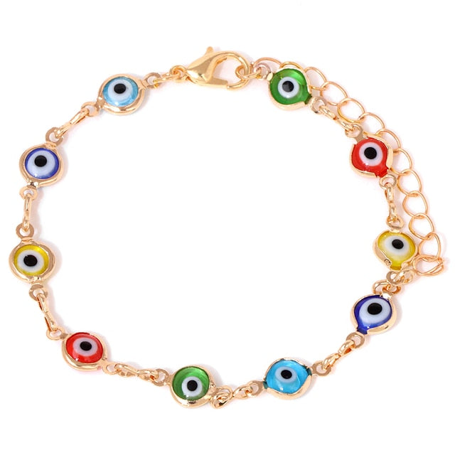 New Trend Multicolour Evil Eye Bracelets Adjustable Stainless Steel Gold Color Chain Bracelet Fashion Men And Women Jewelry Gift