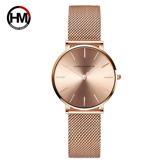 Hannah Martin Quality Stainless Steel Band Japan Quartz Movement Waterproof Women Full Rose Gold Ladies Luxury Wrist Watch