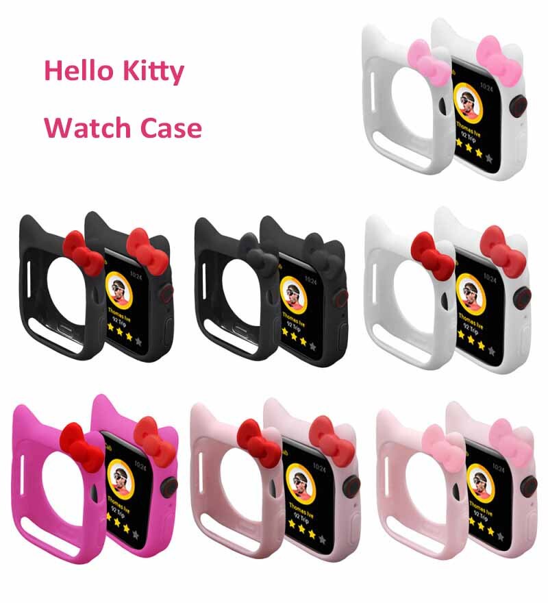 Cartoon Cat Apple Watch Protective Case for Watch Cover 40 44mm Iwtse Watch Bow Cat Silicone Protection Watch Shell