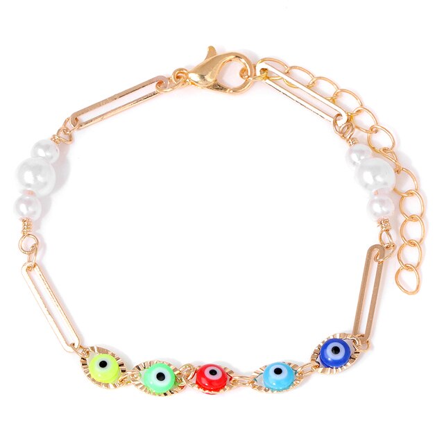 New Trend Multicolour Evil Eye Bracelets Adjustable Stainless Steel Gold Color Chain Bracelet Fashion Men And Women Jewelry Gift