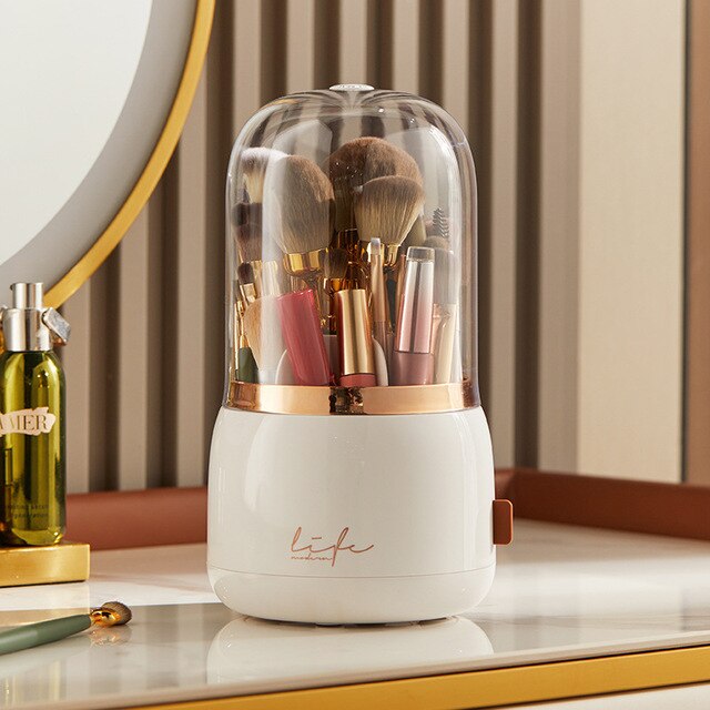 360° Rotating Makeup Brushes Holder Portable Desktop Makeup Organizer Cosmetic Storage Box Make Up Tools Jewelry Container