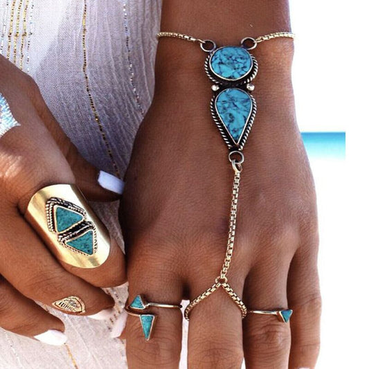 Women Boho Retro Celebrity Slave Chain Bracelet Hand Harness