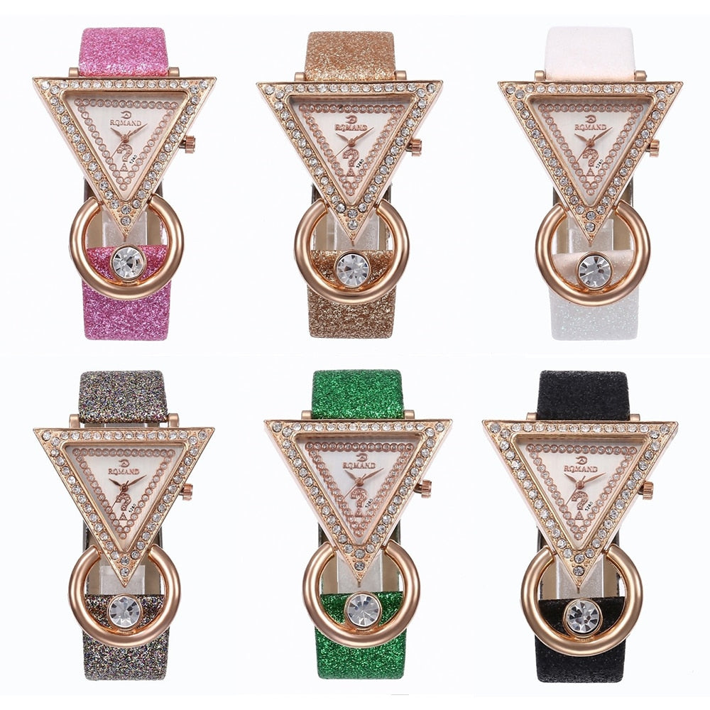 2021 Women Watches Creative Luxury Triangle Rhinestone Dial Frosted Strap Ladies WristWatch Fashion Quartz Watch Relojes Mujer