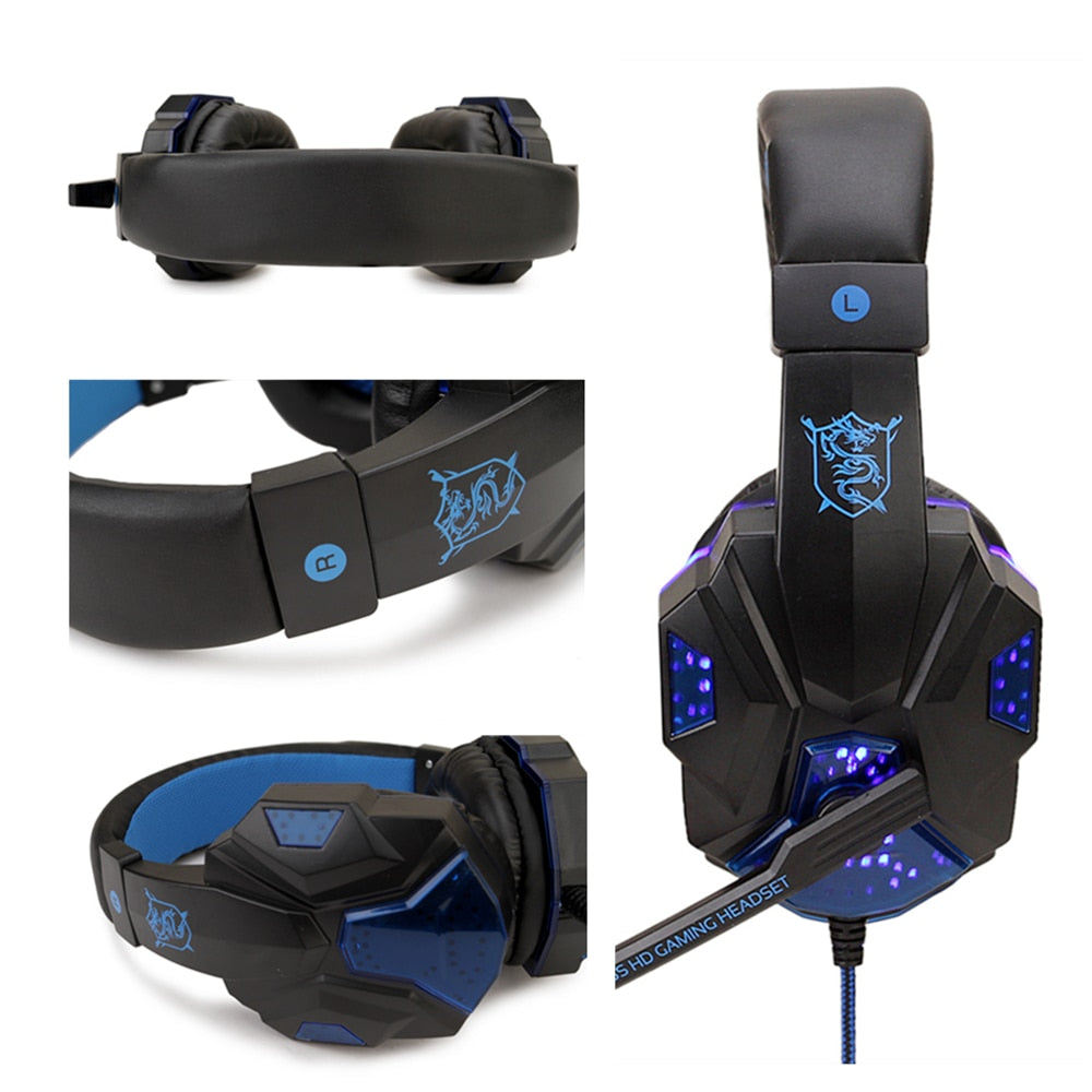 LED Light Wired Gaming Headphones With Microphone Noise-cancelling Gamer Headset for PC Computer Laptop PS4 PS5 Xbox