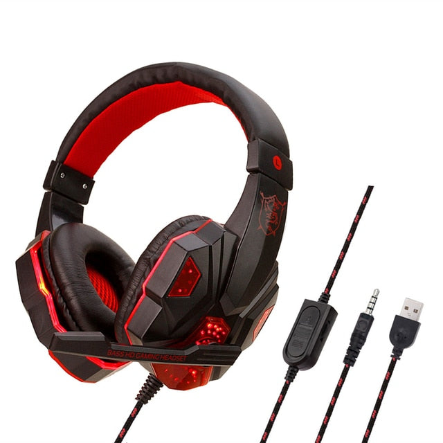 LED Light Wired Gaming Headphones With Microphone Noise-cancelling Gamer Headset for PC Computer Laptop PS4 PS5 Xbox