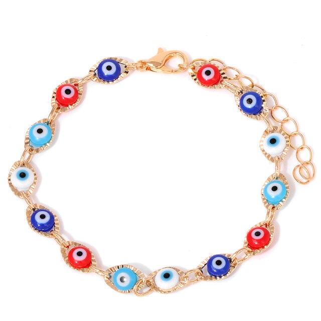 New Trend Multicolour Evil Eye Bracelets Adjustable Stainless Steel Gold Color Chain Bracelet Fashion Men And Women Jewelry Gift