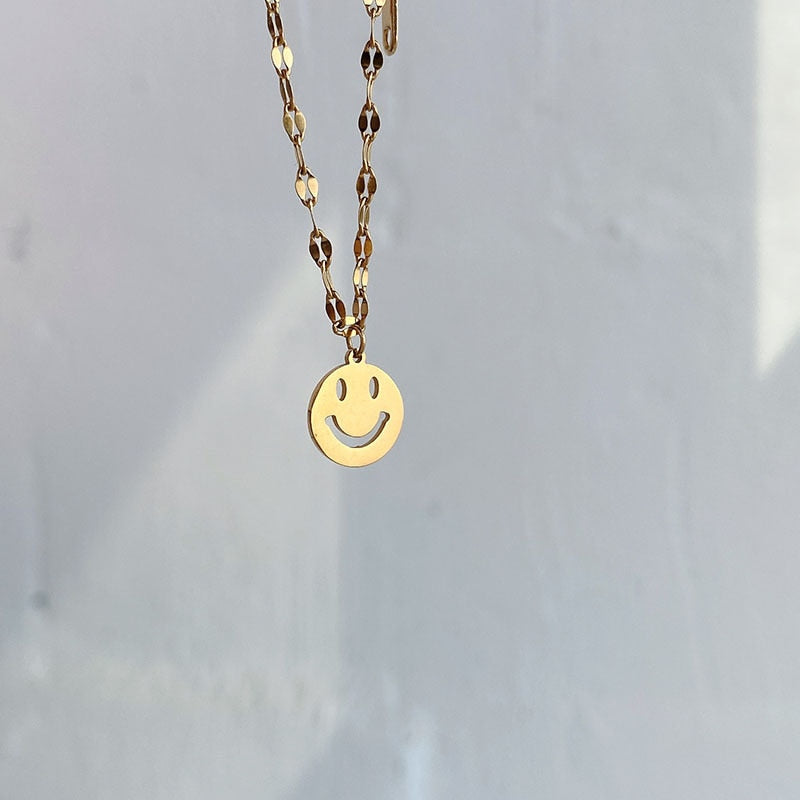 Cool Sleek Simple Titanium Stainless Steel Yellow Gold Vacuum Plating Fashion Girls Ladies Anklet Couple Smile Face Bracelet Wholesale