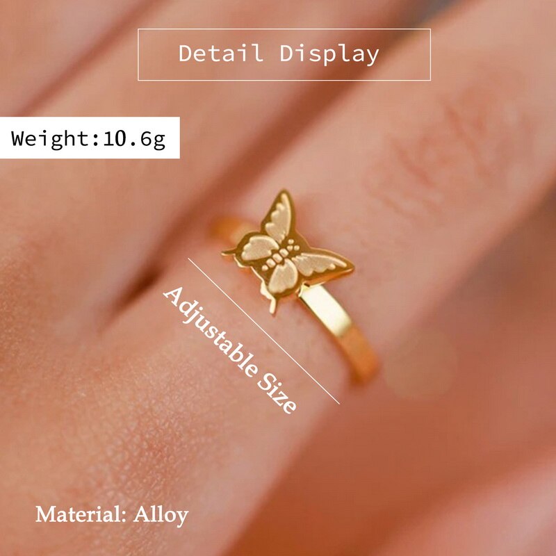 Butterfly Daisy Anxiety Ring Rotatable Spinner Ring Girls Women Jewelry for Party Anxiety Relief Ring Fidget Anti Stress Rings