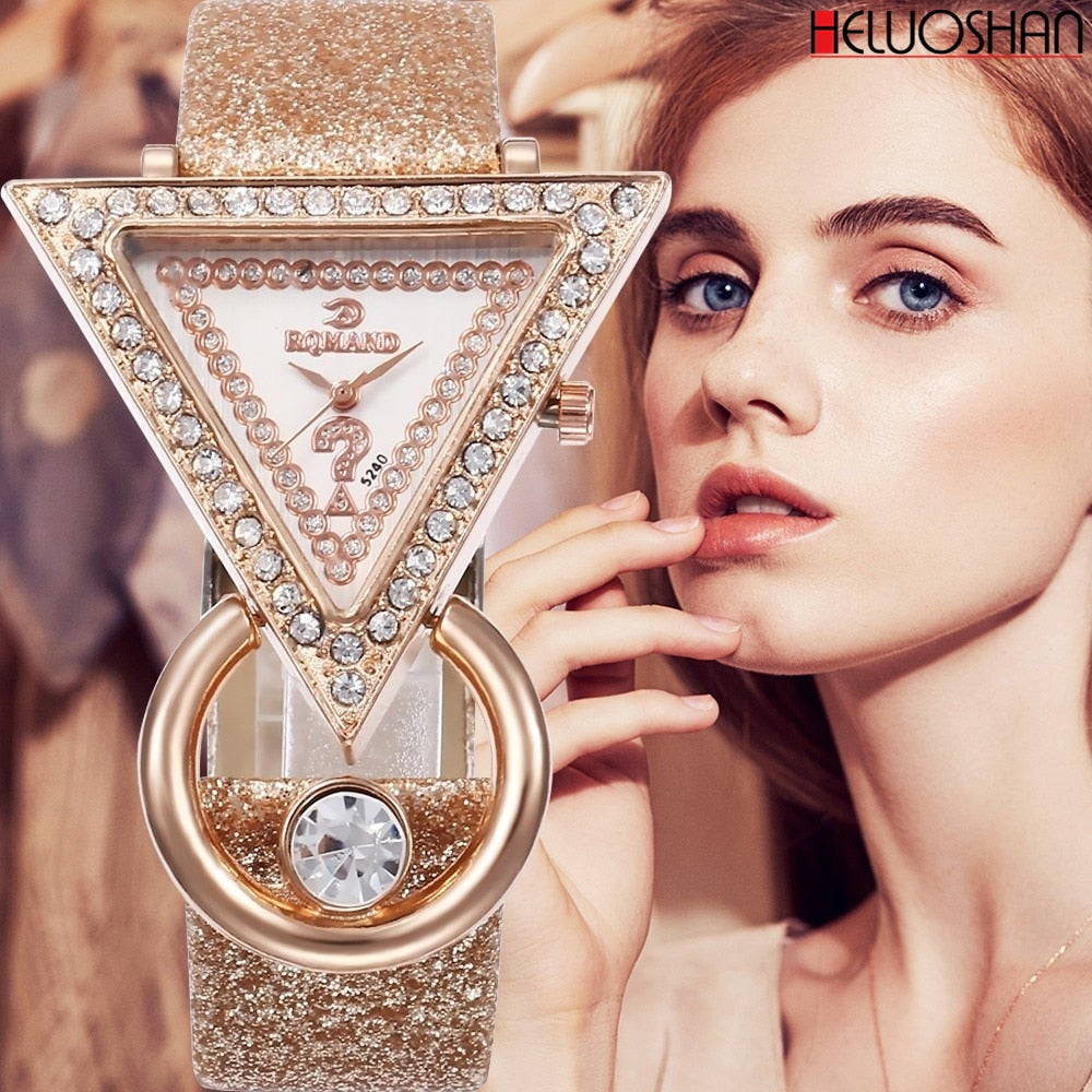 2021 Women Watches Creative Luxury Triangle Rhinestone Dial Frosted Strap Ladies WristWatch Fashion Quartz Watch Relojes Mujer