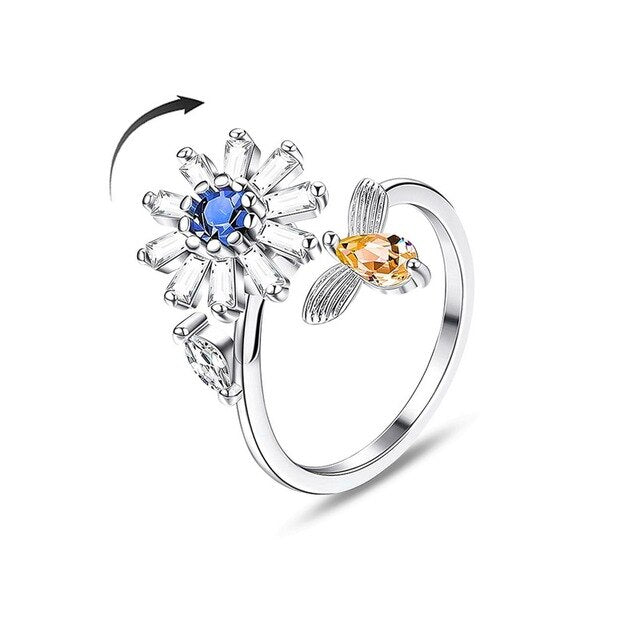 Butterfly Daisy Anxiety Ring Rotatable Spinner Ring Girls Women Jewelry for Party Anxiety Relief Ring Fidget Anti Stress Rings